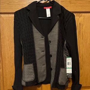 Anne Klein Black and Gray Knit Button Down Shirt